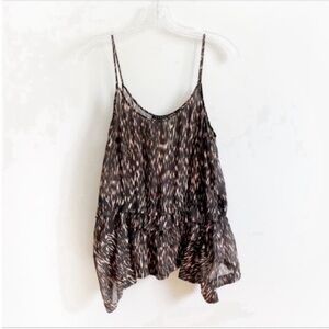 Theory tank top brown printed silk layered asymmetrical